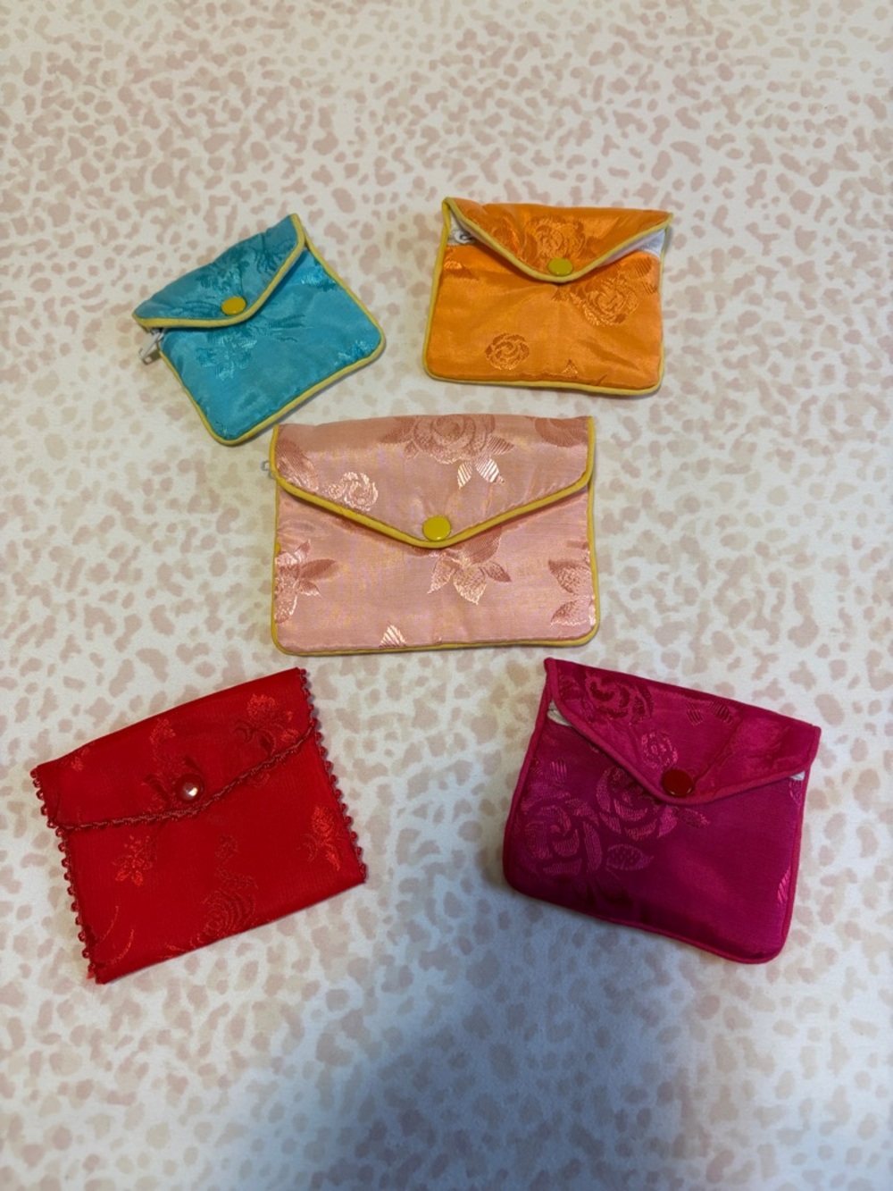 Assorted Floral Satin Jewelry Pouches - Pink, Red, Fuchsia, Orange, Turquoise